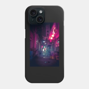Synthwave Tokyo Neon Underworld Red Lantern in narrow dark alley Phone Case