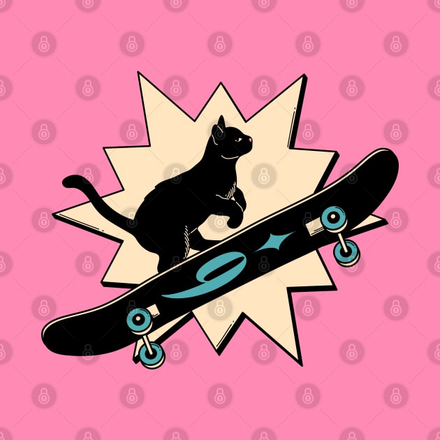 Cool Skater Black Cat in pink by The Charcoal Cat Co.