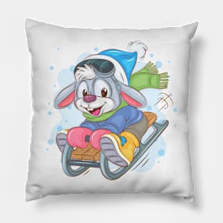 Happy Bunny sledding Pillow