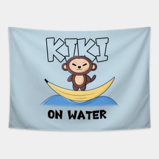 Cute Summer Kawaii Monkey On Banana Boat Original Cartoon Tapestry