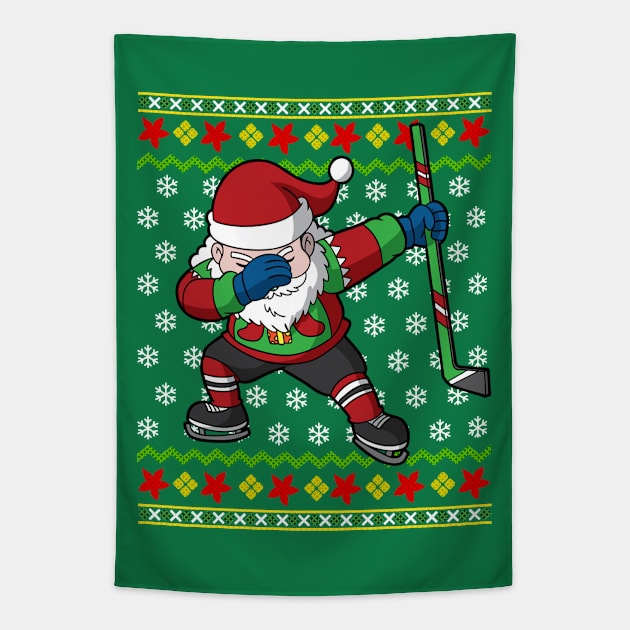 Ice Hockey Player Santa Claus Ugly Christmas Sweater Tapestry by E