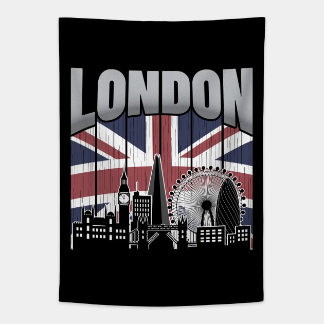 London United Kingdom Skyline Vintage Flag Tapestry by travel2xplanet