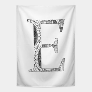 Henna Alphabet E / Henna Letter E - Black Henna Line Art Tapestry