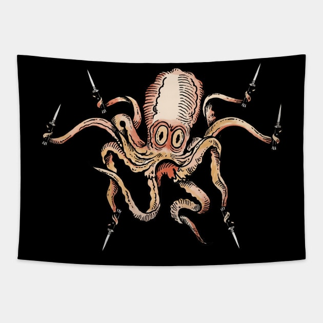 Octopus with Switchblades Tapestry by ZugArt01