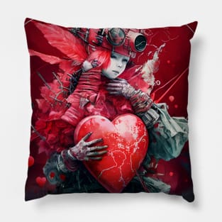 Valentine 2053 No. 2: Futuristic Valentine's Day on a Dark Background Pillow