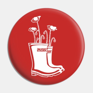 Poppy White Lineart Rain boots Pin