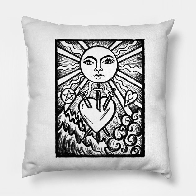 The Sun Three of Swords Tarot Card Pillow by fionatgray