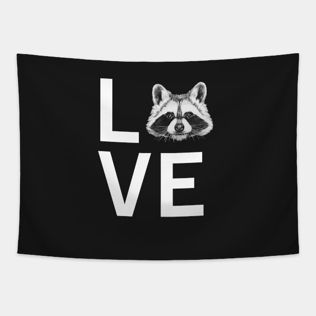 LOVE Raccoon Tapestry by funhousejen