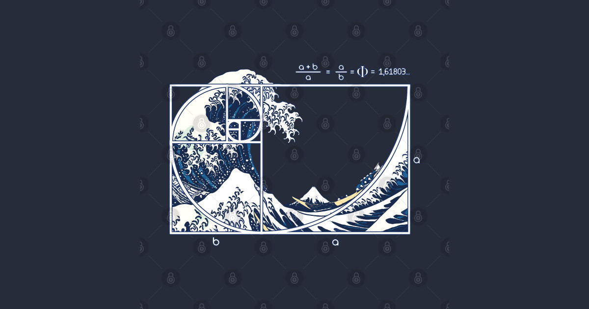 The Great Fibonacci Wave - Japanese Symbol Art - T-Shirt | TeePublic