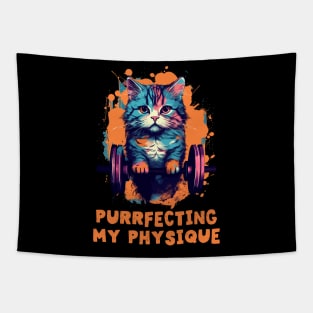 Gym, Workout or Fitness Gift Funny Cat in a Gym Tapestry