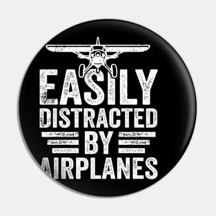 Easily Distracted by Airplanes, Gift for Airplane Lover, Aviation Shirt, Funny Pilot Shirt, Retro Vintage Plane, Aviator Shirt Birthday Gift Pin