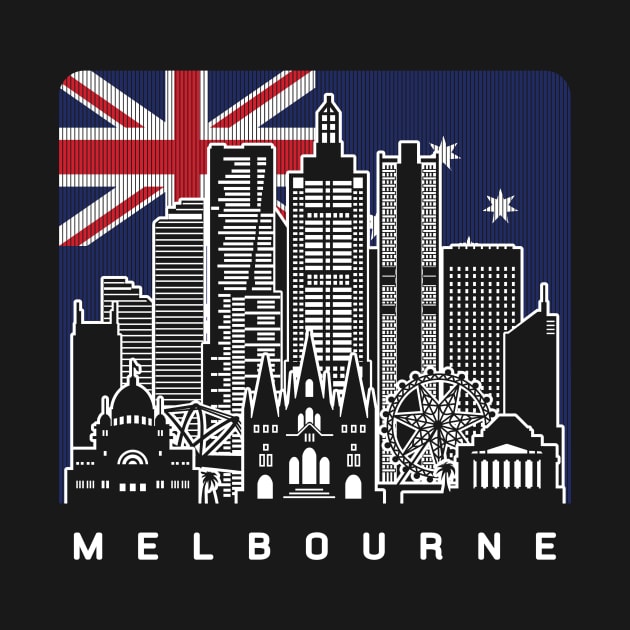 Melbourne Australia Skyline Australian Flag by travel2xplanet