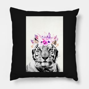 Tiger wearing floral headband Pillow