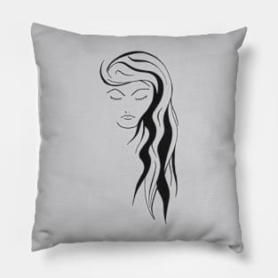 Black and white woman with long hair and eyes closed Pillow