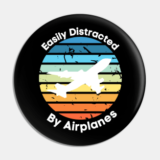 Easily Distracted by Airplanes, Gift for Airplane Lover, Aviation Shirt, Funny Pilot Shirt, Retro Vintage Plane, Aviator Shirt Birthday Gift Pin