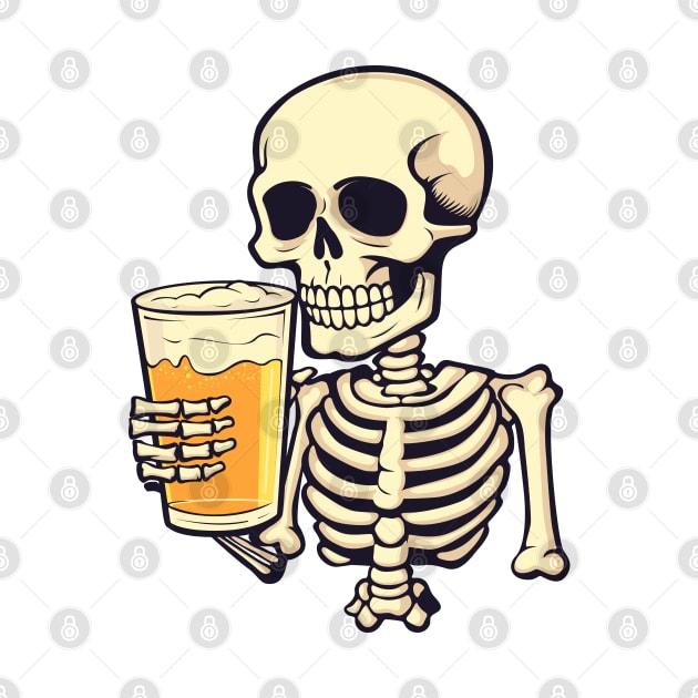 Skeleton drinks beer. by art object