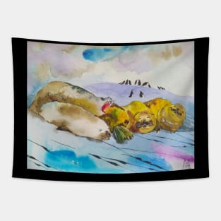 Seal watercolor hand drawn Tapestry