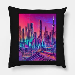 Cyberpunk Toronto CN Tower Pillow