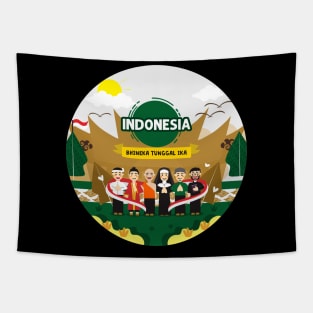 Bhineka Tunggal Ika of Indonesia T-Shirt Design Tapestry