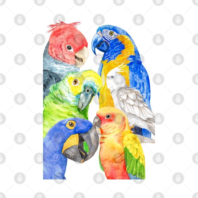 Several parrots in watercolor - rainbow - colored by Oranjade0122