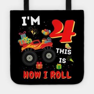 I'm 4 This Is How I Roll, 4 Year Old Boy Or Girl Monster Truck Gift Tote