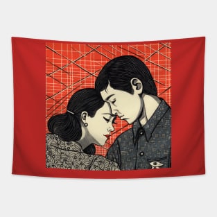 Couple in love. Comic book style Tapestry