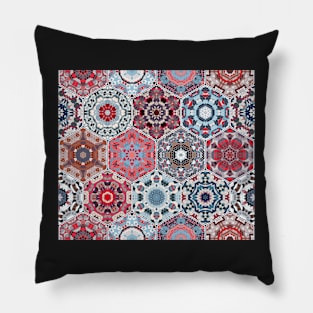 Hexagonal Oriental and ethnic motifs in patterns. Pillow