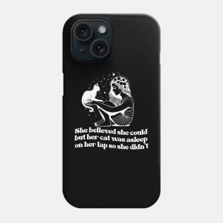 she believed she could but her cat was asleep on her lap so she didnt shirt, Hand Drawn black cat Celestial Phone Case