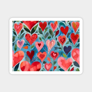 Colorful Watercolor Red And Pink Hearts Pattern Magnet