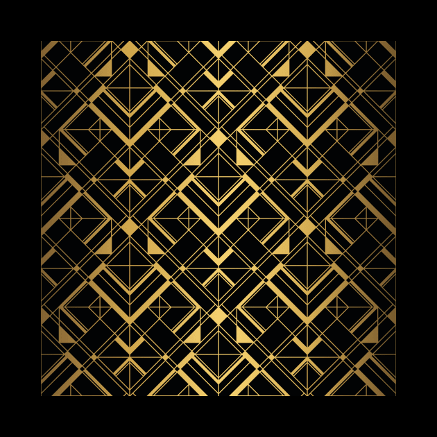 Thick Black and Gold Vintage Art Deco Geometric Square Tiled Pattern by podartist