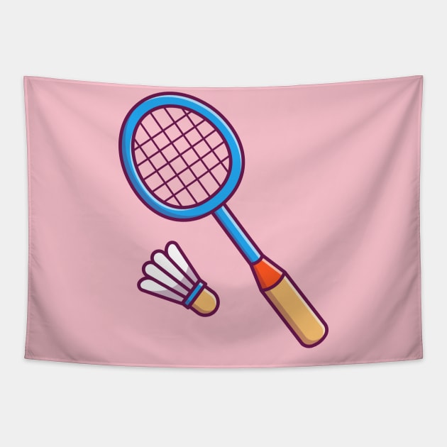 Racket And Shuttlecock Cartoon Tapestry by Catalyst Labs