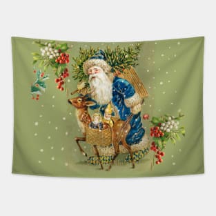 SANTA WITH DEER AND CHRISTMAS GIFTS IN WINTER SNOW Tapestry