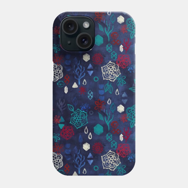 Elements - a watercolor pattern in red, cream & navy blue Phone Case by micklyn