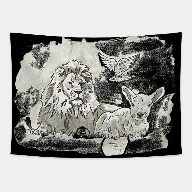 Lion, Lamb, & Dove Tapestry by BladeAvenger