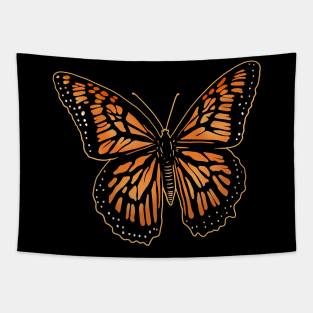 Orange and black Monarch butterfly drawing drawn with a yellow outline. Tapestry