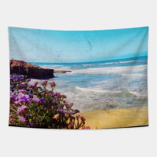 San Diego shore purple flowers California, USA To travel is to live Tapestry