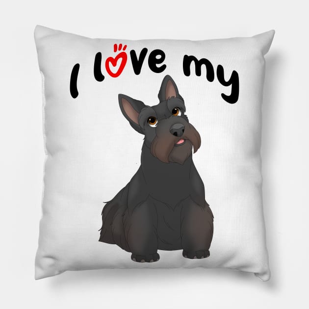I Love My Black Scottish Terrier Dog Pillow by millersye