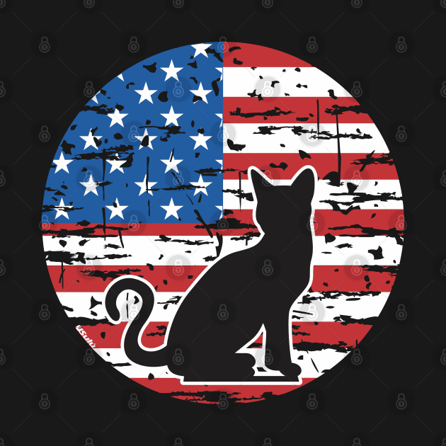 BLACK CAT AMERICAN FELINE USA FLAG 4th of July Design by ejsulu