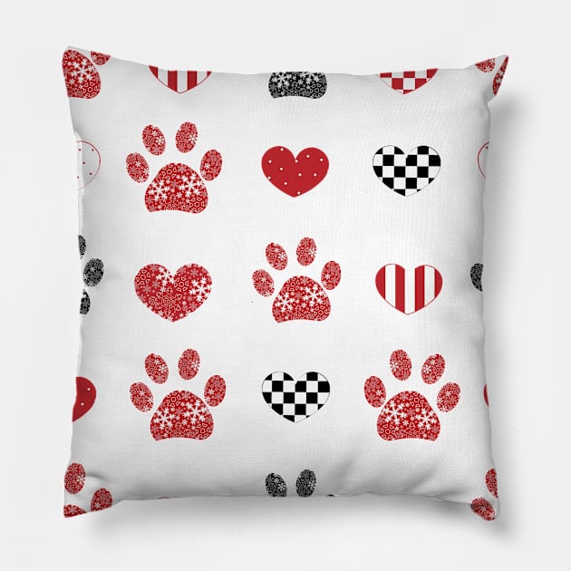 Paw print made of snowflake and hearts Pillow by GULSENGUNEL