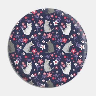 Elegant American Shorthair Cat and Flowers - Purple Pin