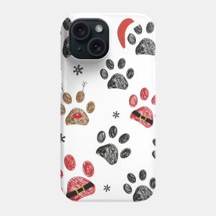 Paw prints with Santa Claus, deer and red hat Phone Case