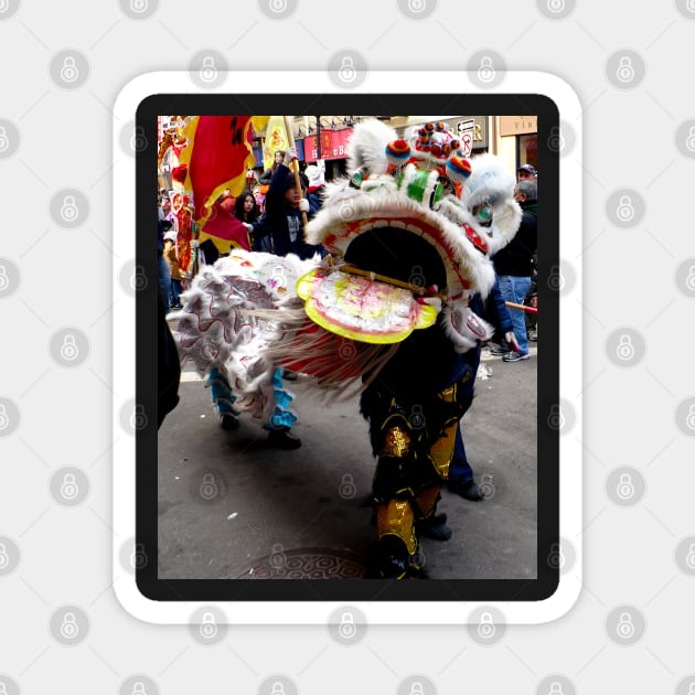 White Chinese Lion Dancer, head Magnet by H. R. Sinclair