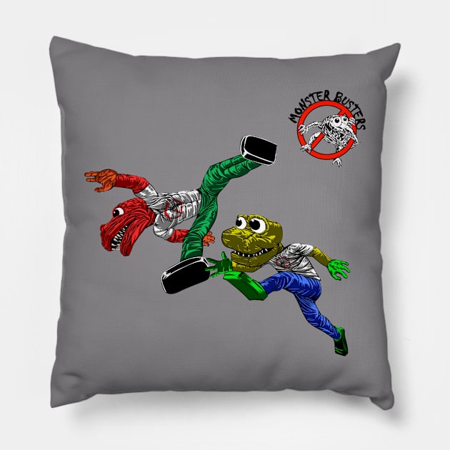 grass arts presents monster busters. Pillow by CampGrassArts