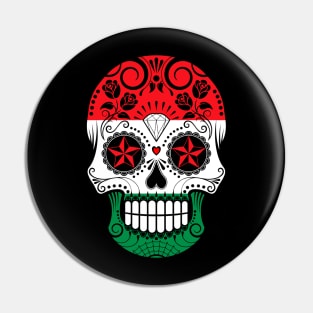 Hungarian Flag Sugar Skull with Roses Pin