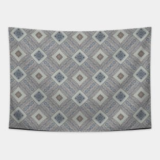 Abstract linear pattern of waves and rectangles in natural tones Tapestry