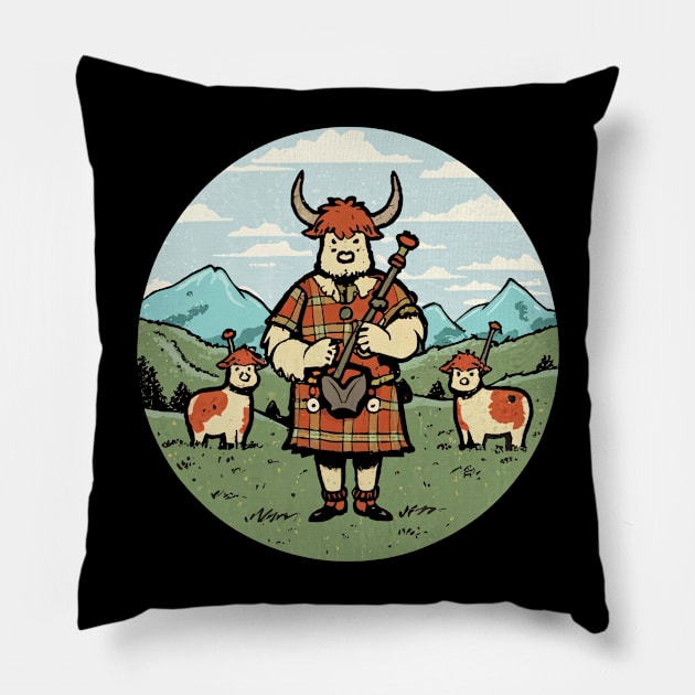 Highland Cows' Kilted Bagpipes Performance Pillow by SimpliPrinter