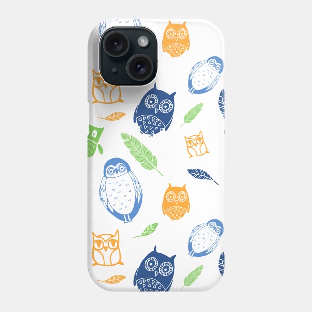 Orange Lime Blue White Owl Pattern Phone Case by dreamingmind