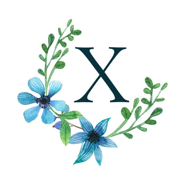 Floral Monogram X Pretty Blue Flowers by floralmonogram