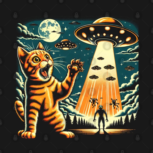 Funny Cat Alien Invasion by Tshirt Samurai