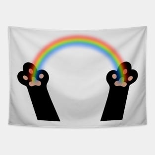 Rainbow in Black Animal Paws Tapestry